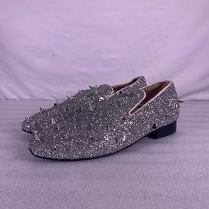 Silver Glitter Silver Studded Spike Loafers